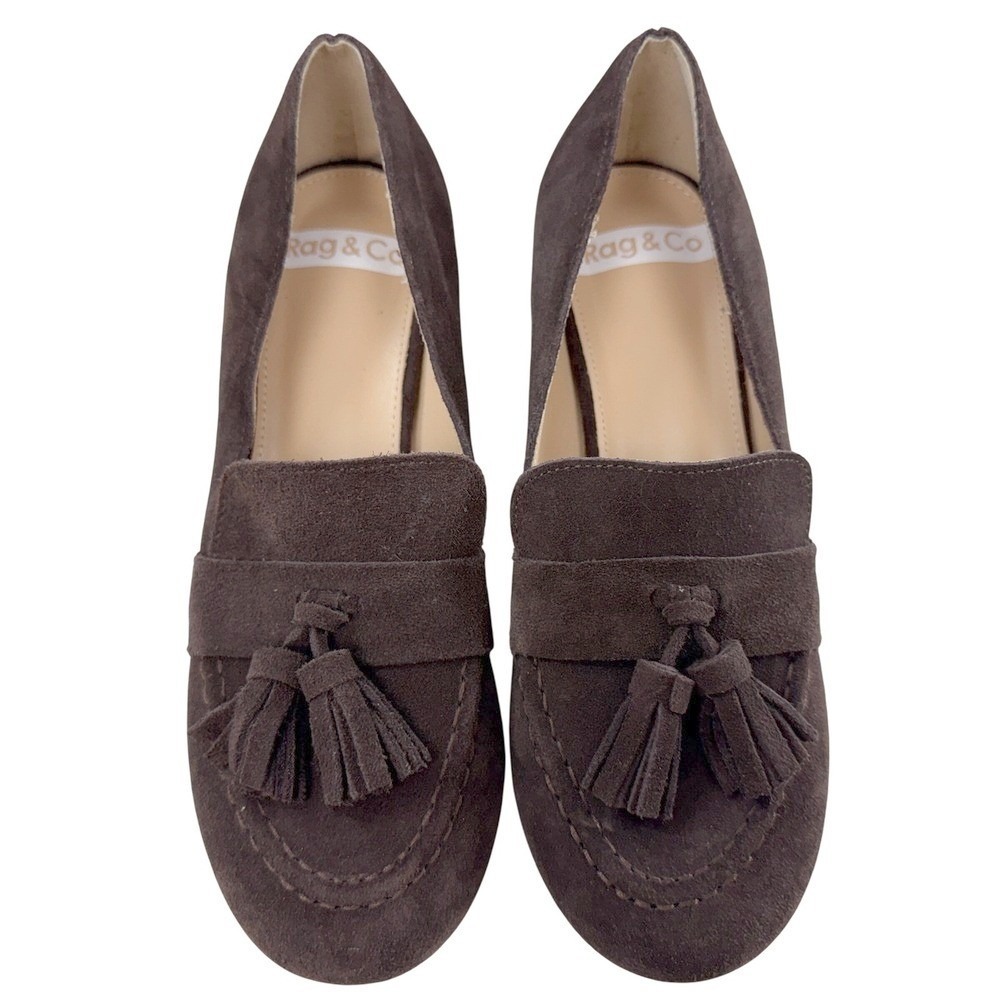 Rag & Co Tassel Block Heel Loafers Women Size 7 Round Toe Preppy‎ Brown Suede